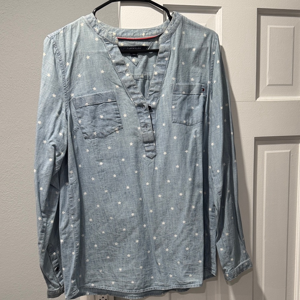 Tommy Hilfiger Blue Blouse with White Star Pattern